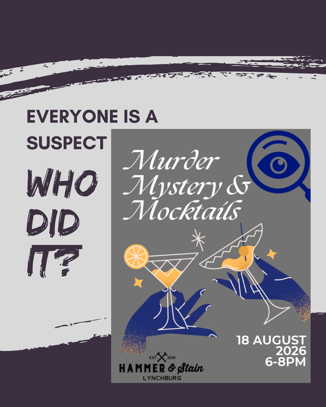 08/21/2026 Murder Mystery & Mocktails 6-8pm (Lynchburg)